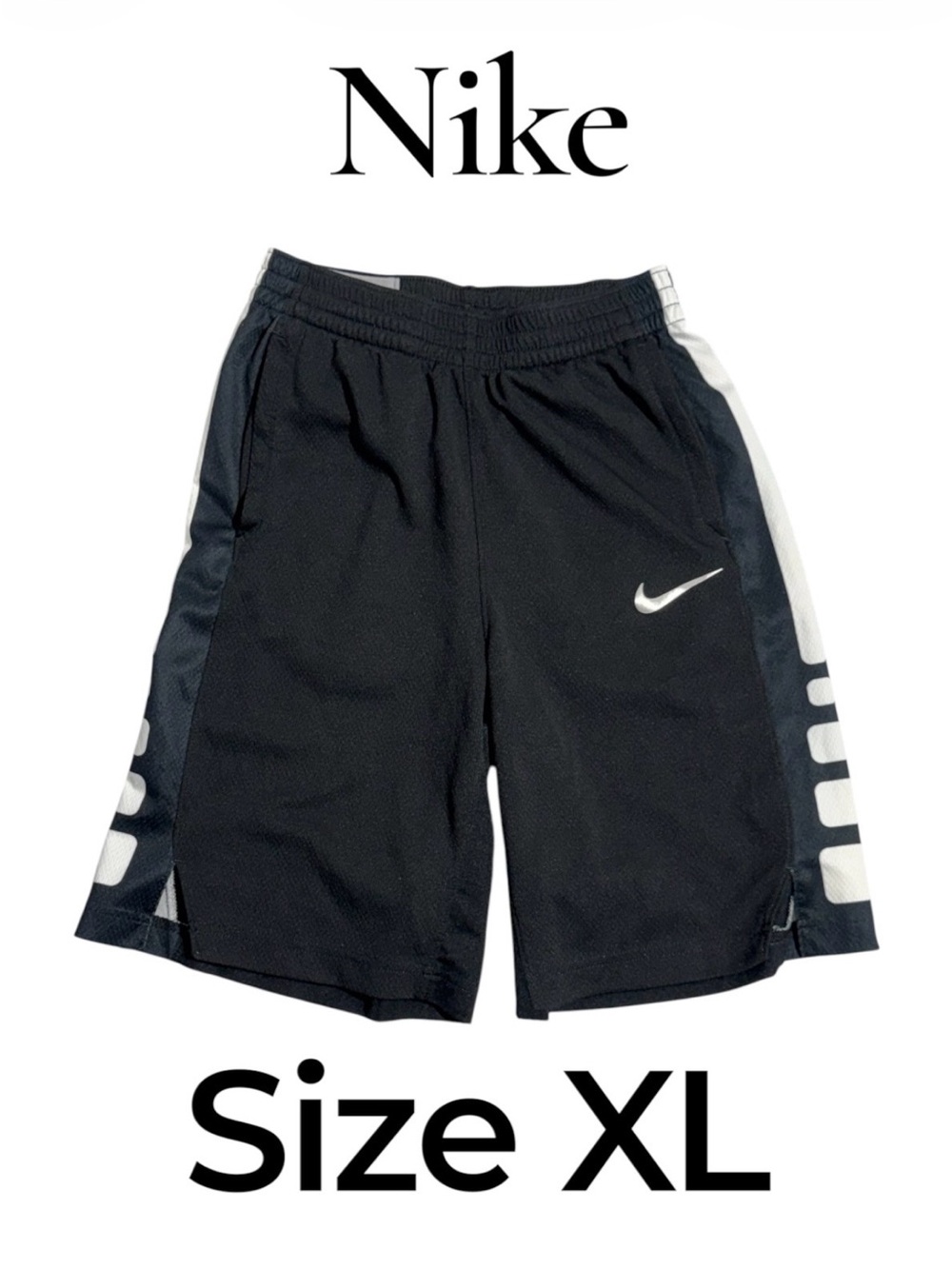 Nike Kids Black Athletic Shorts with White Side Accents. Size XL